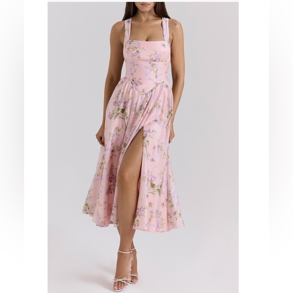 House of CB Minerva Floral Print Chiffon Midi Dress